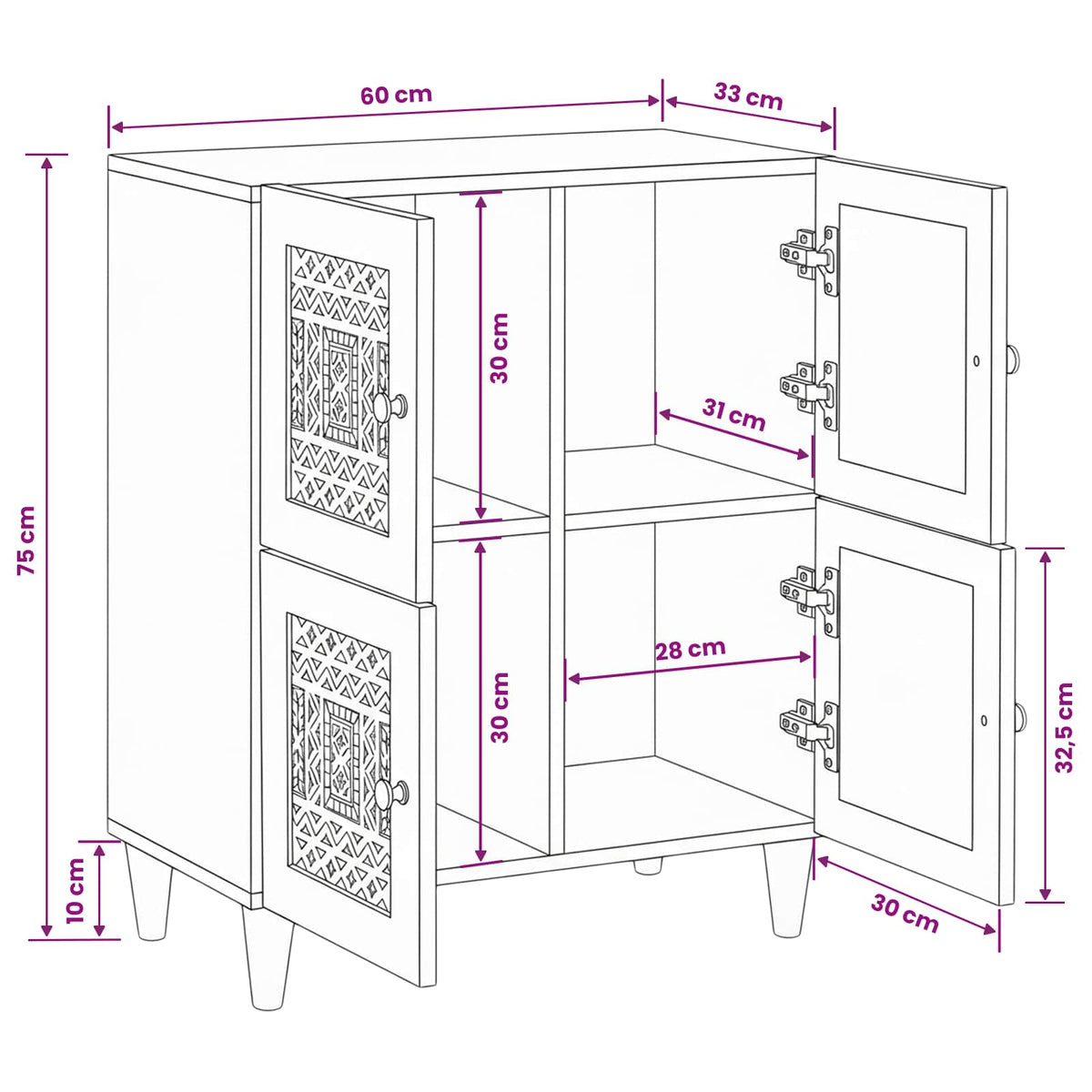 Sideboard Bleg Hvid 60 x 33 x 75 cm Massivt mangotræ