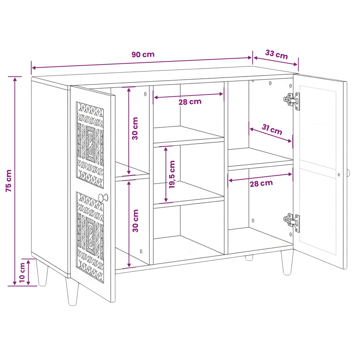 Sideboard Bleg Hvid 90 x 33 x 75 cm Massivt mangotræ