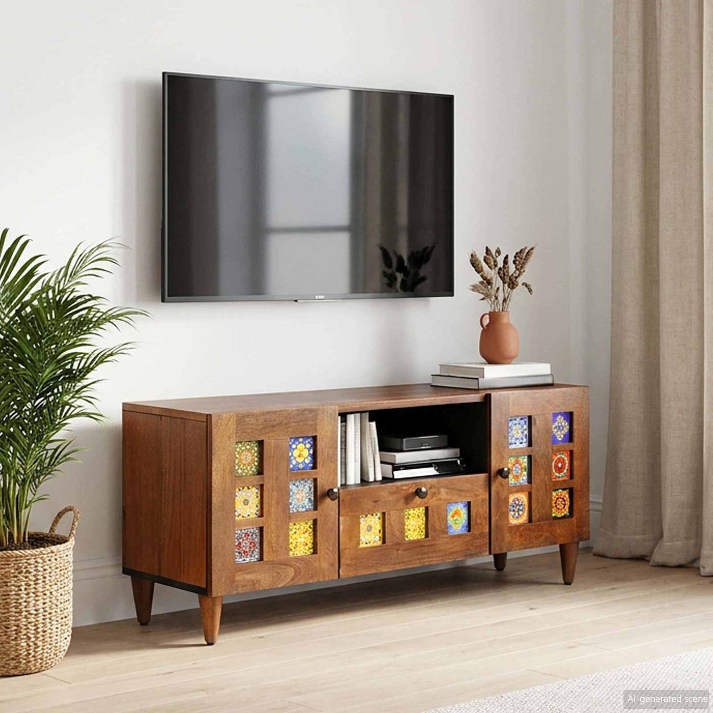 TV-skab med skuffe Valnød 105 x 33 x 46 cm Massivt mangotræ