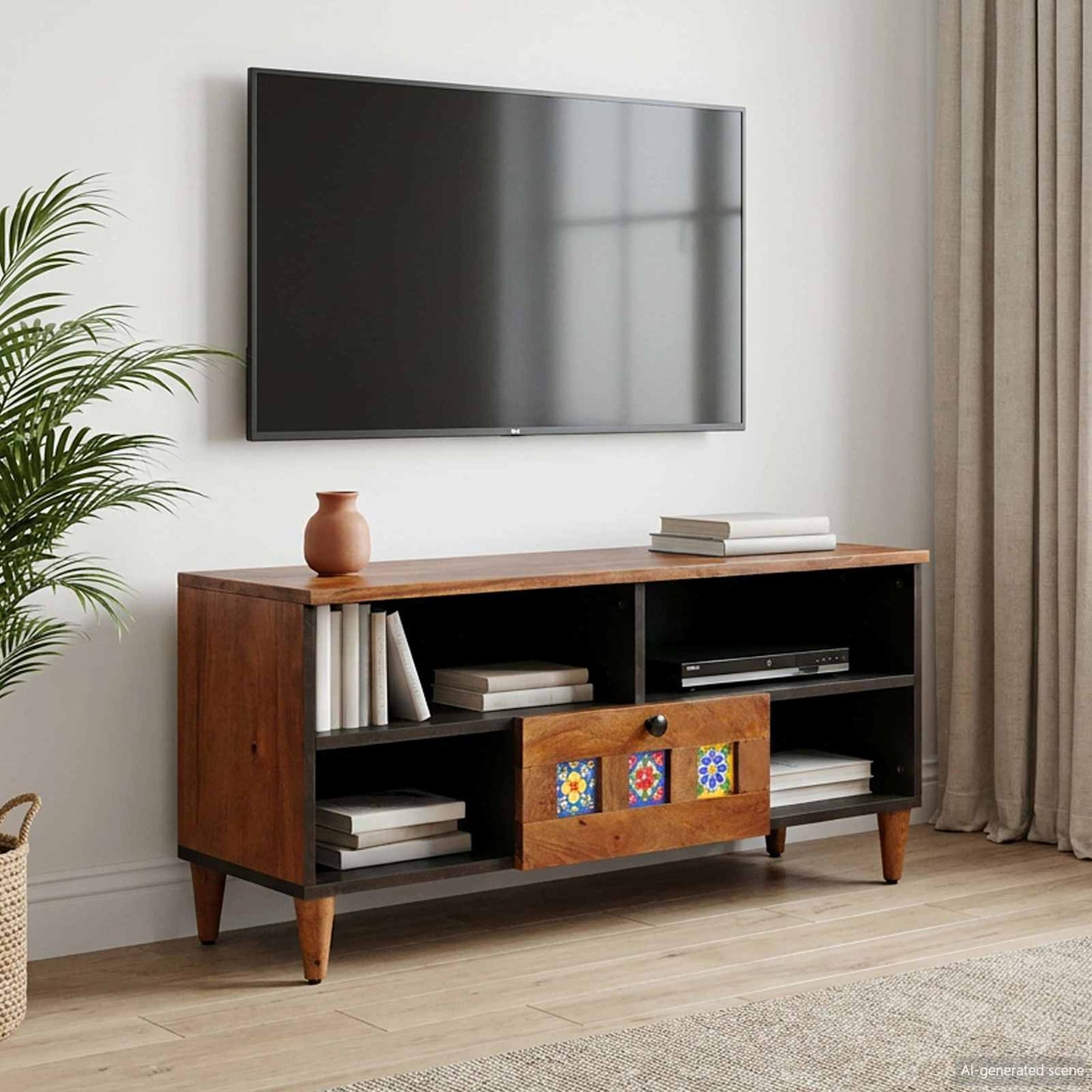 TV-skab med skuffe Valnød 100 x 33 x 46 cm Massivt mangotræ