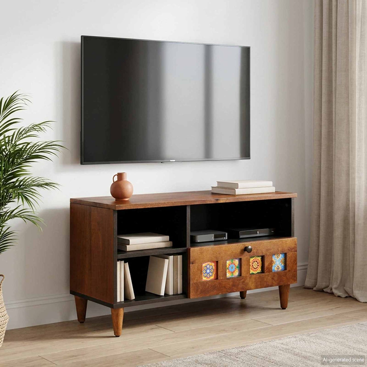 TV-skab med skuffe Valnød 80 x 33 x 46 cm Massivt mangotræ