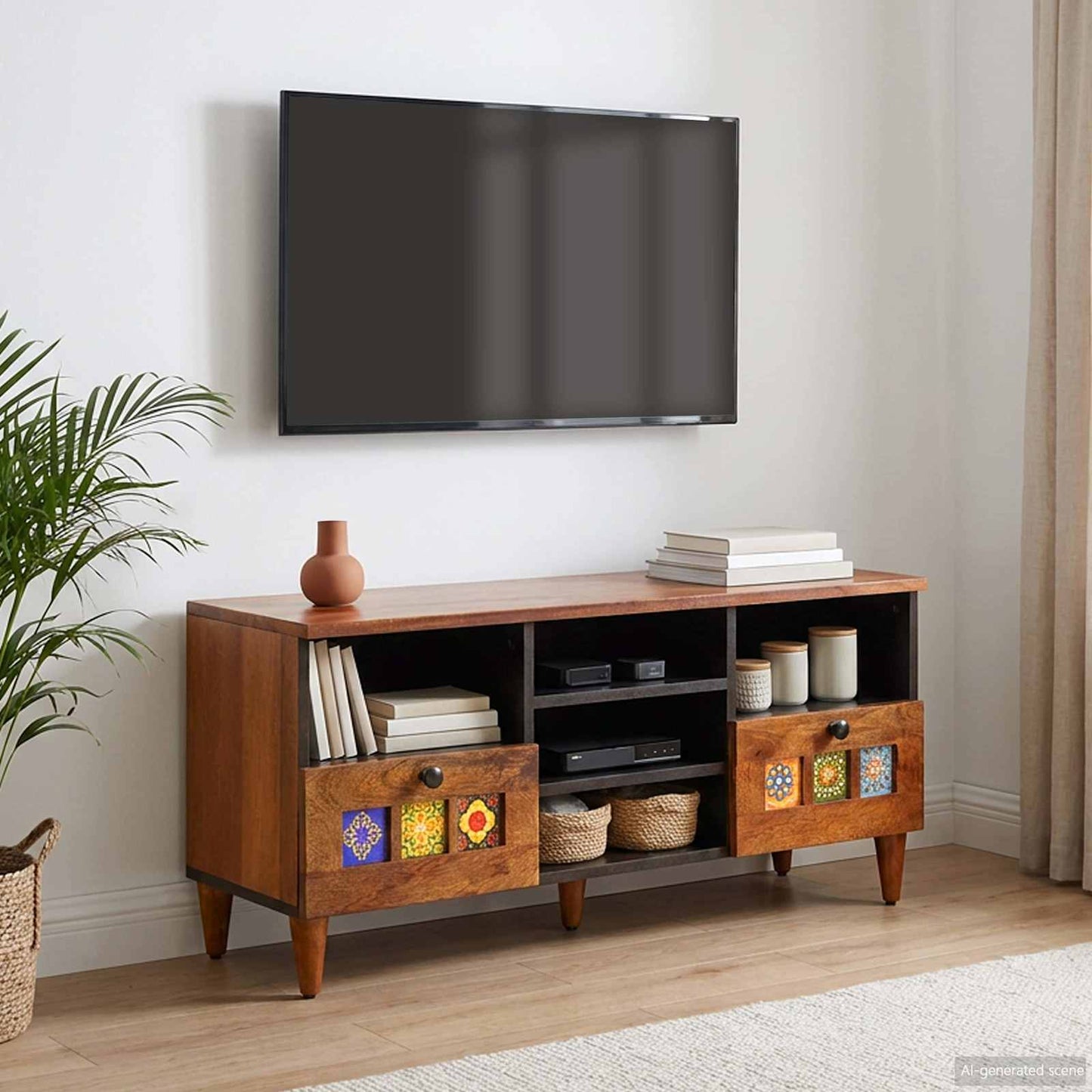 TV-skab med skuffe Valnød 100 x 33 x 46 cm Massivt mangotræ