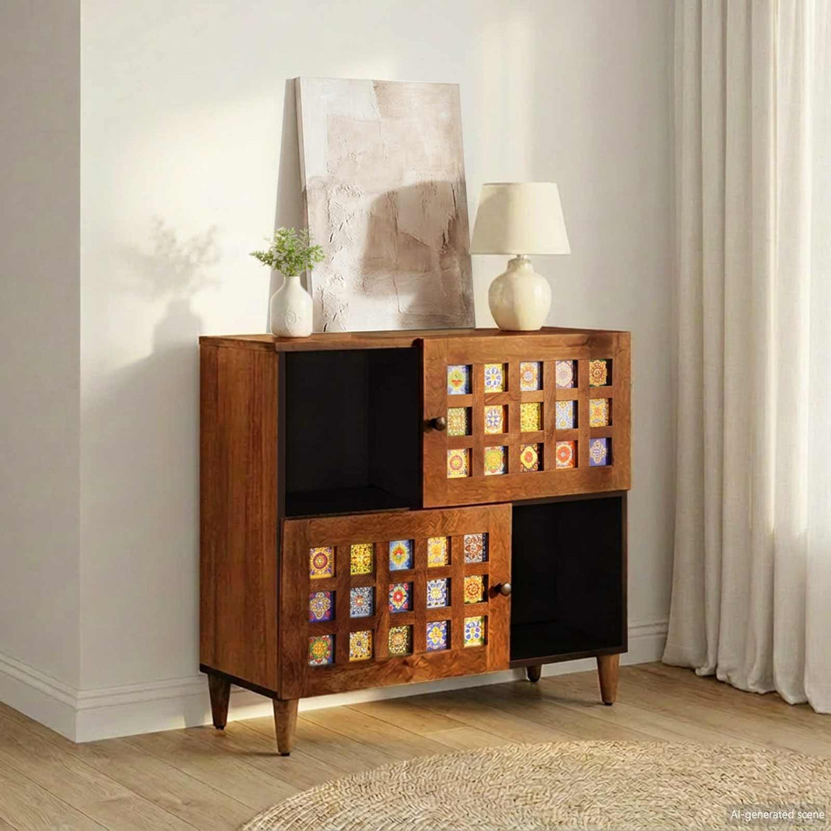 Sideboard med dør Valnød 80 x 33 x 75 cm Massivt mangotræ
