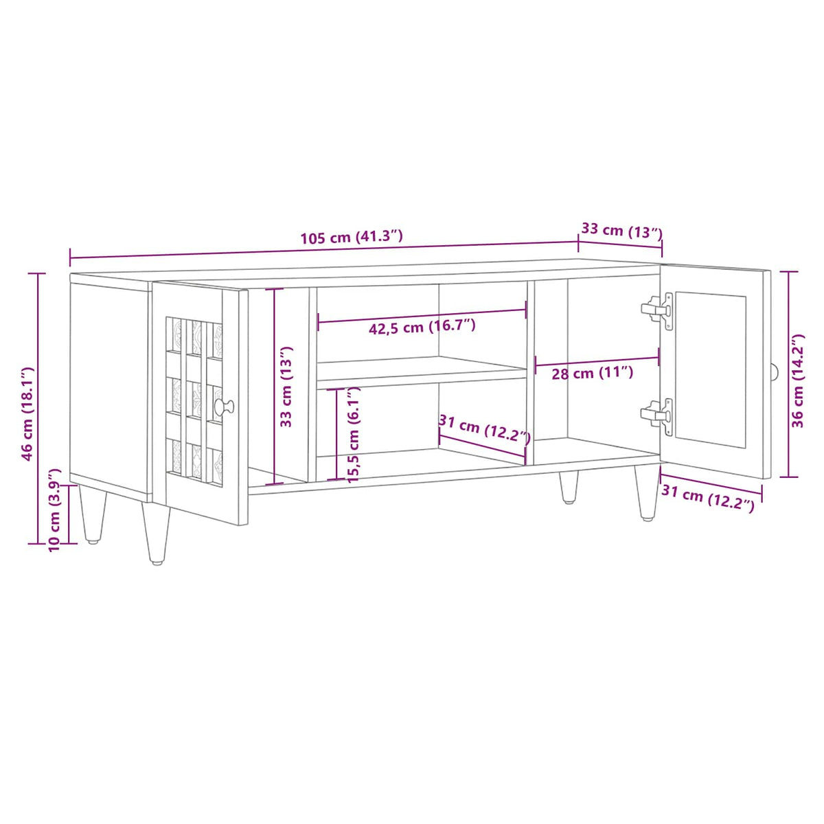 TV-skab med hylde Naturfarvet 105 x 33 x 46 cm Massivt mangotræ