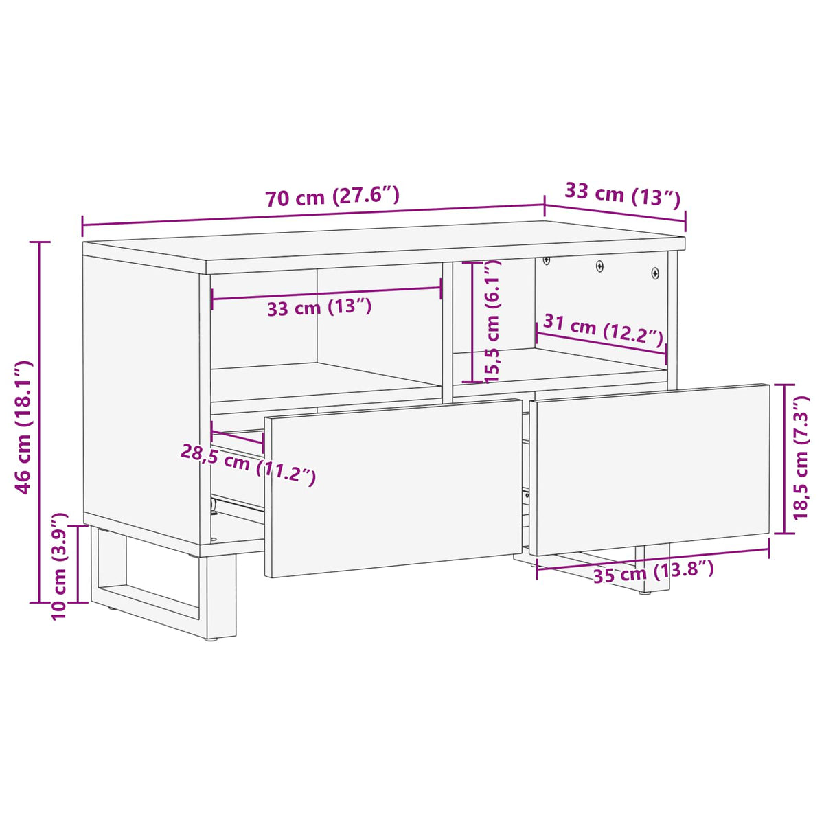TV-skab med opbevaring Brun 70 x 33 x 46 cm Massivt mangotræ