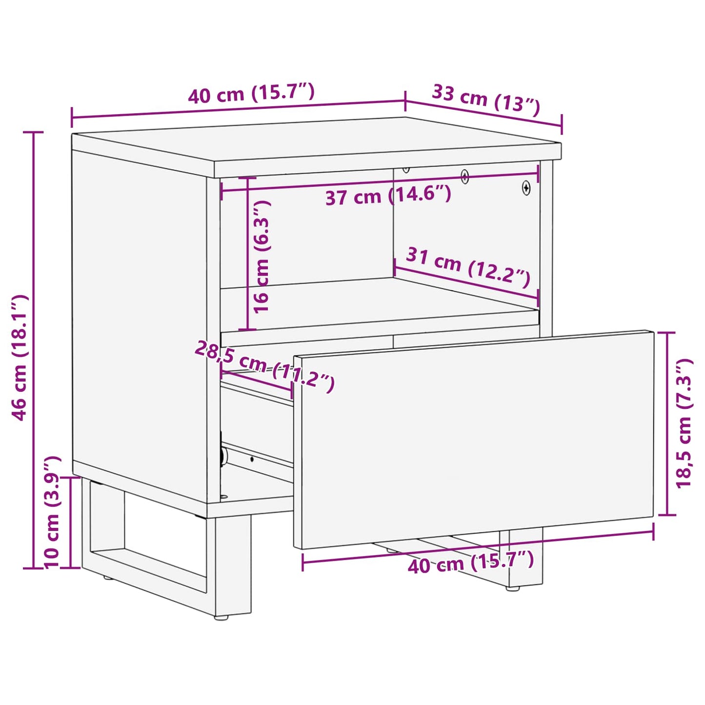 Sengekabinett Brun 40 x 33 x 46 cm Massivt mangotræ