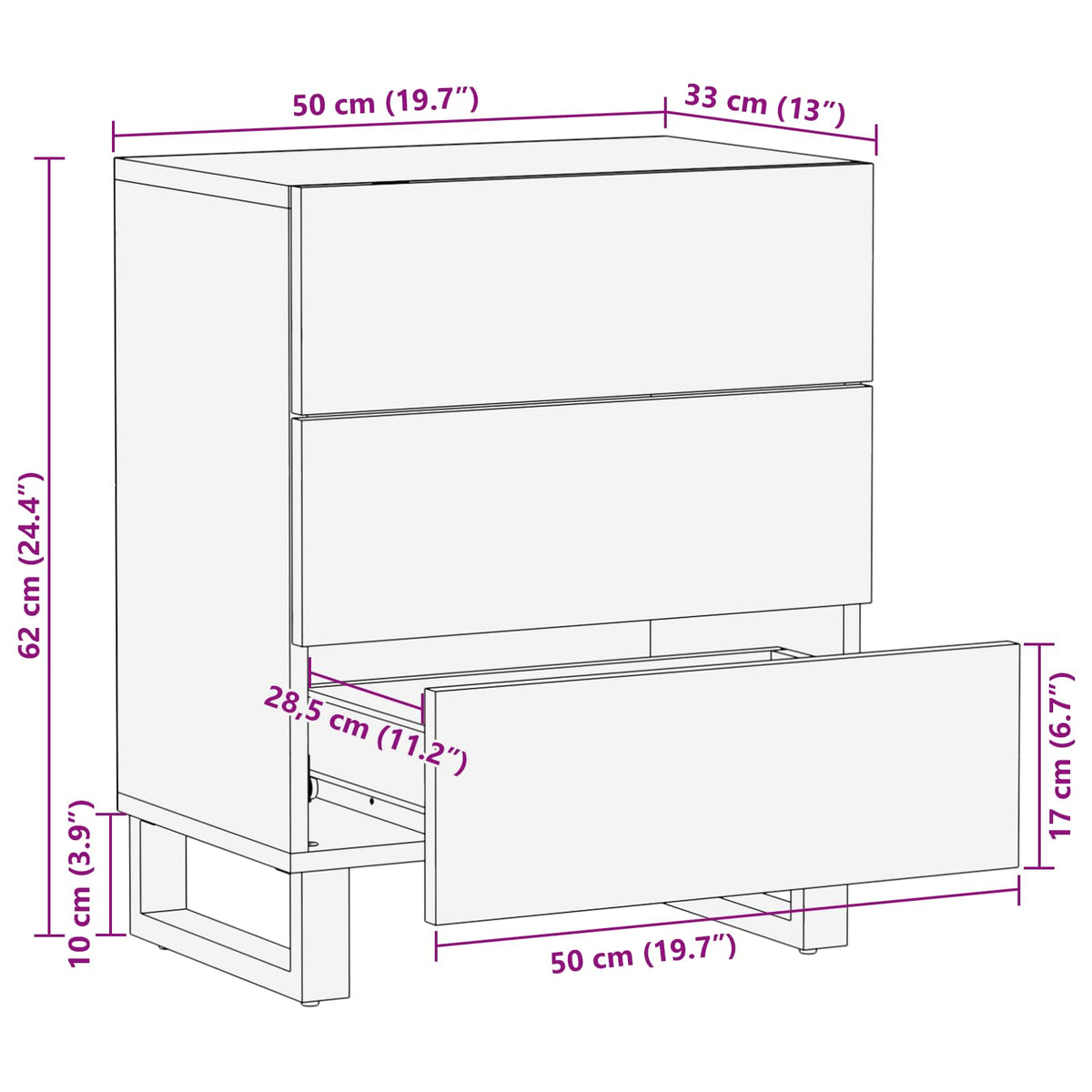 Sengekabinett med skuffe Brun 50 x 33 x 62 cm Massivt mangotræ