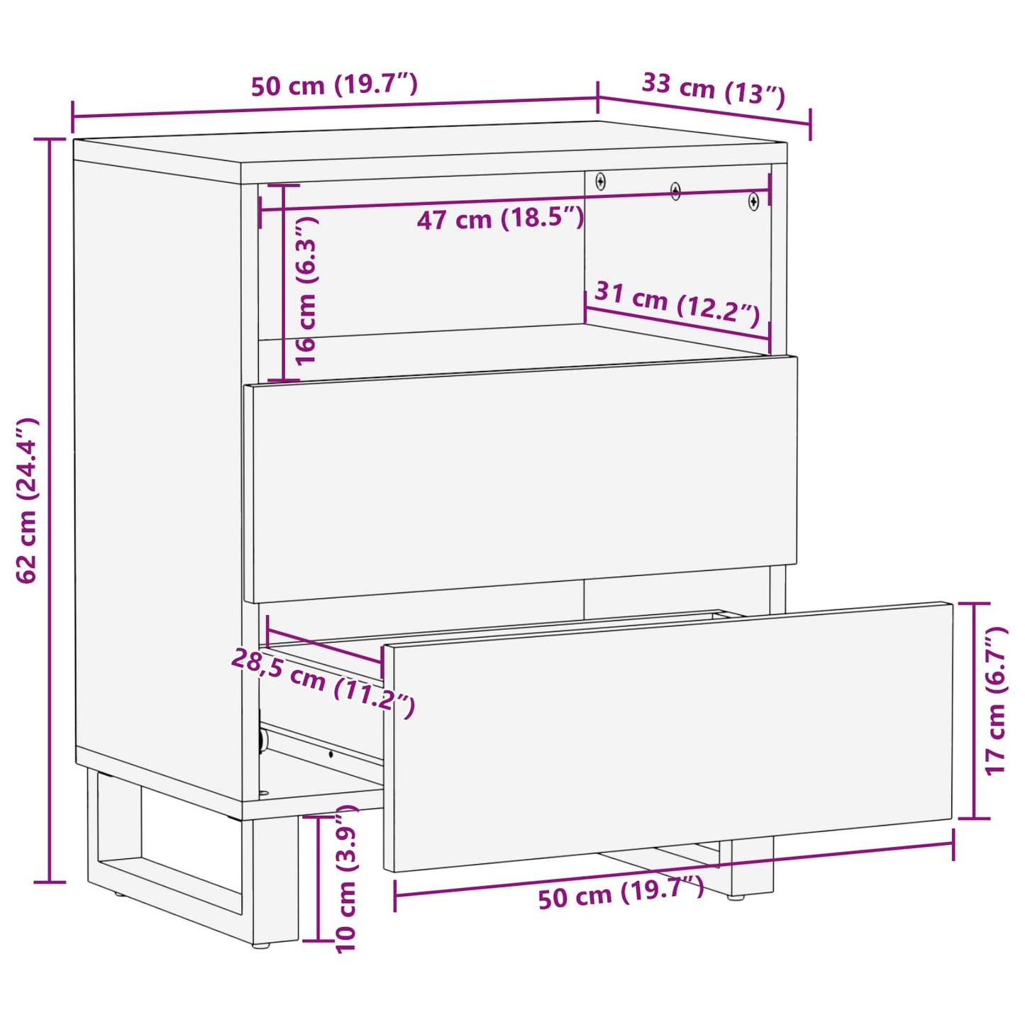 Sengekabinett Brun 50 x 33 x 62 cm Massivt mangotræ