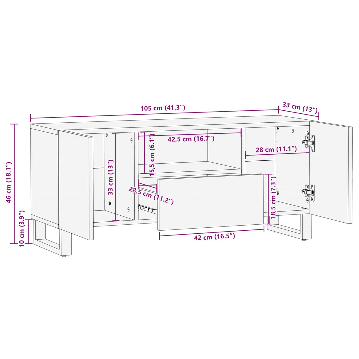 TV-skab Brun 105 x 33 x 46 cm Massivt mangotræ