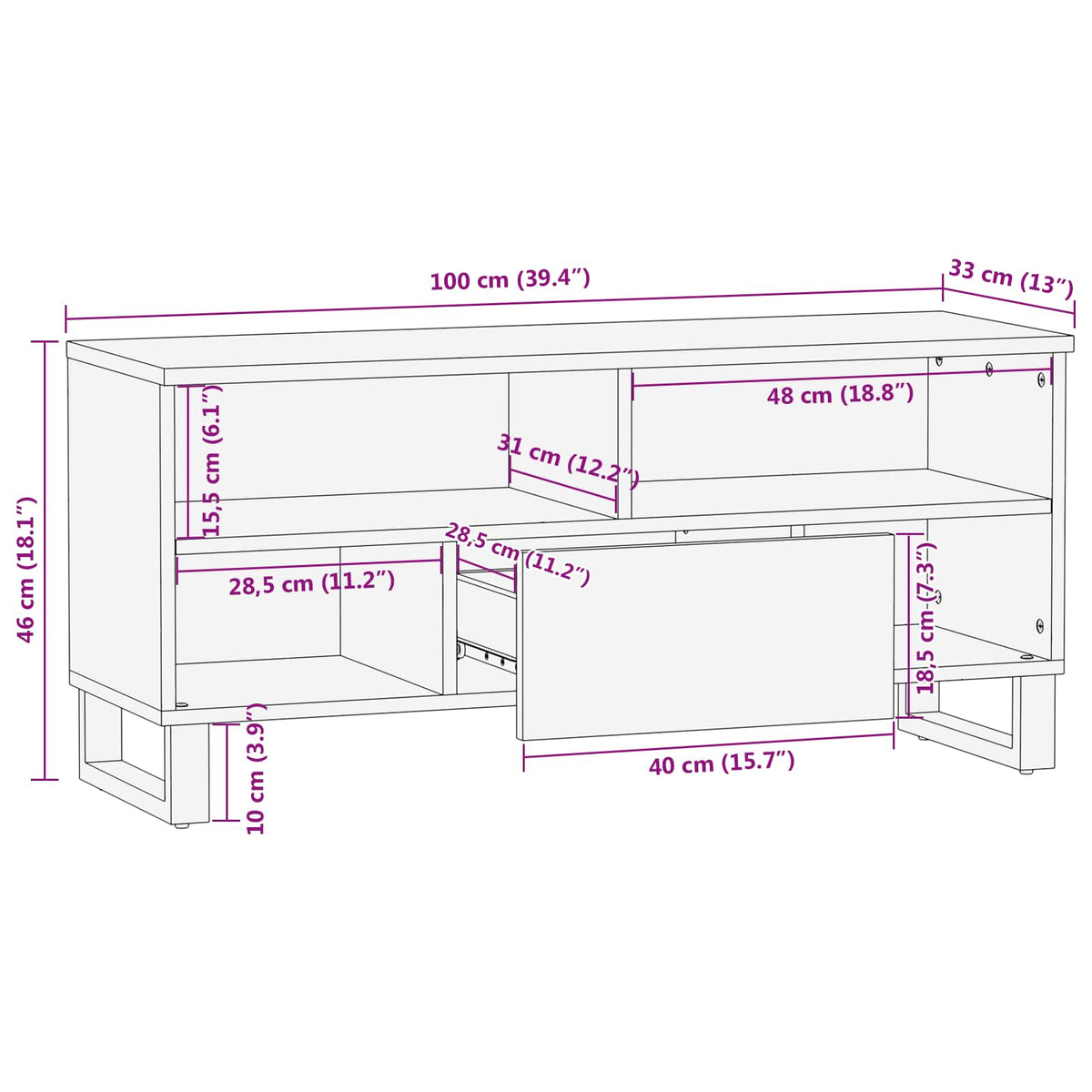 TV-skab Brun 100 x 33 x 46 cm Massivt mangotræ