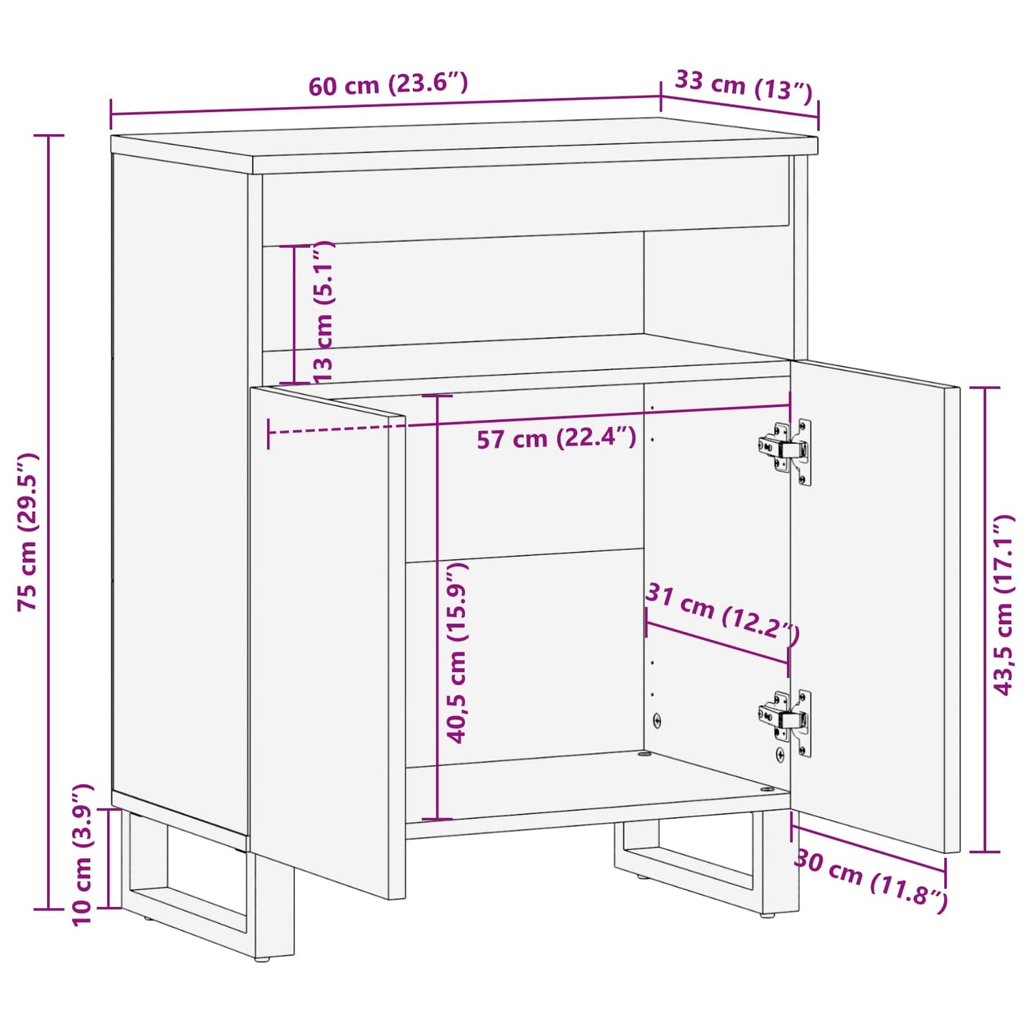 Sideskab Brun 60 x 33 x 75 cm Massivt mangotræ