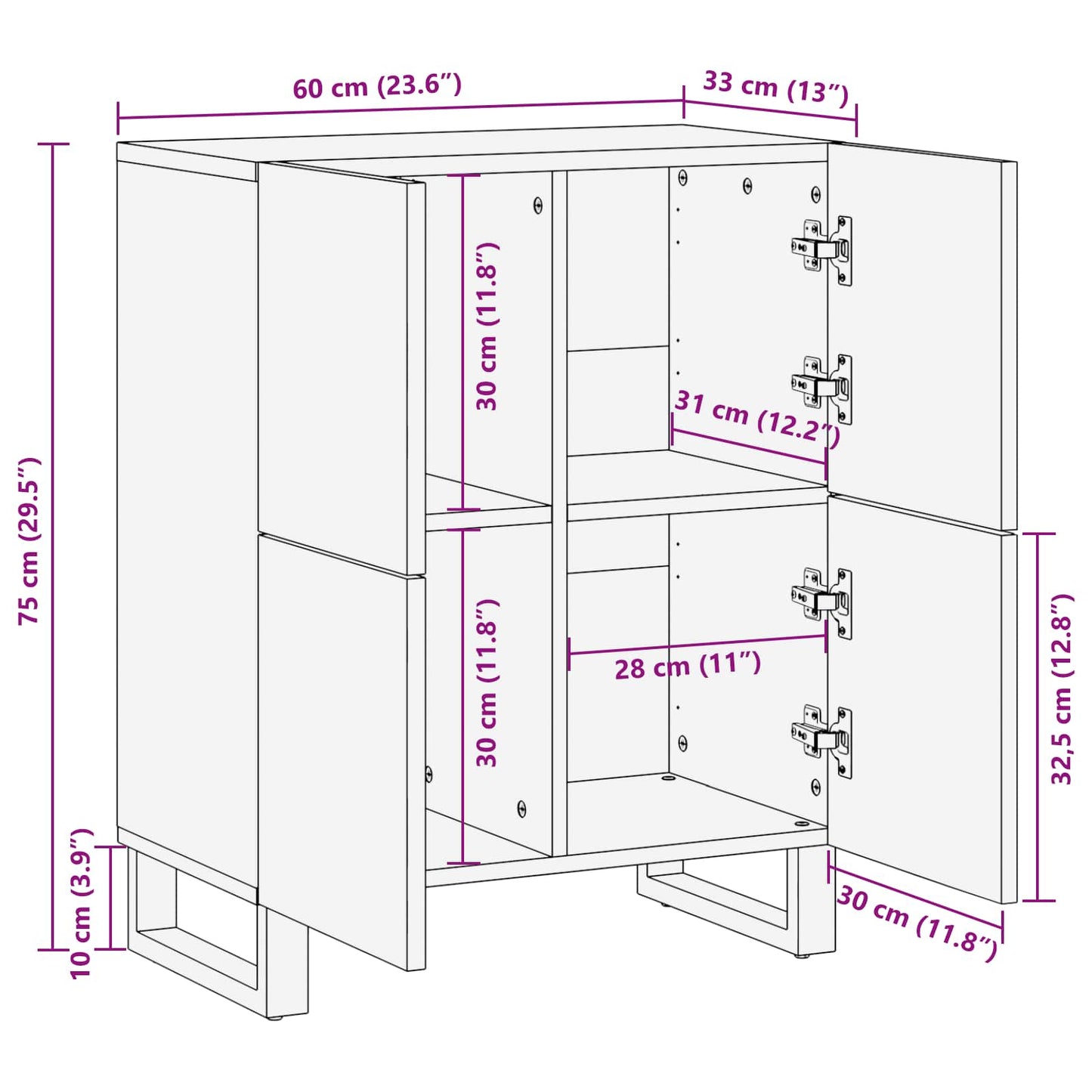 Sideskab Brun 60 x 33 x 75 cm Massivt mangotræ