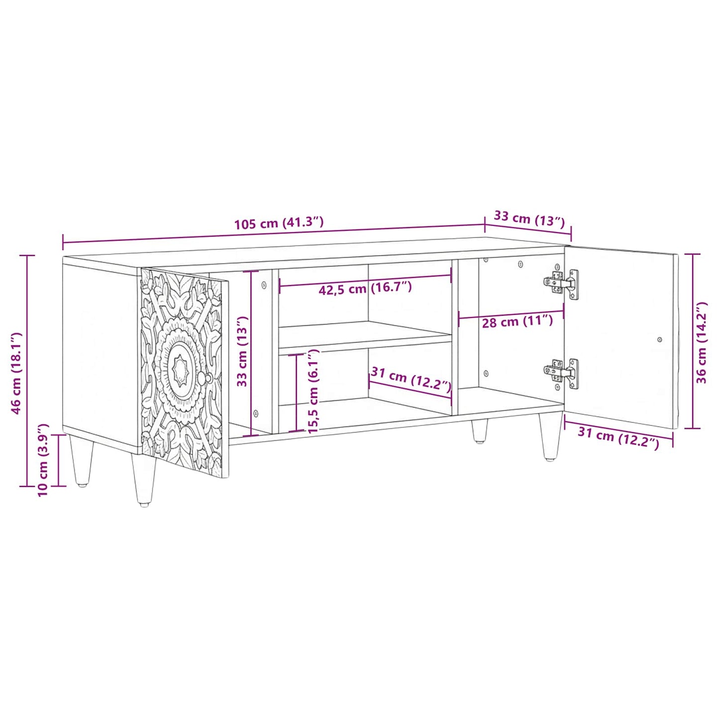 TV-skab Brun 105 x 33 x 46 cm Massivt mangotræ