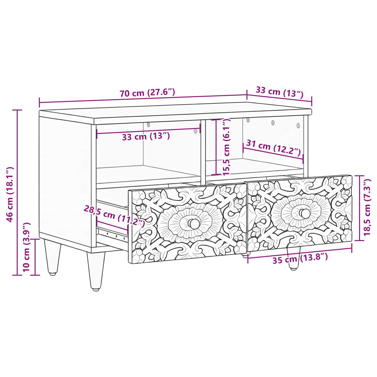 TV-skab Brun 70 x 33 x 46 cm Massivt mangotræ