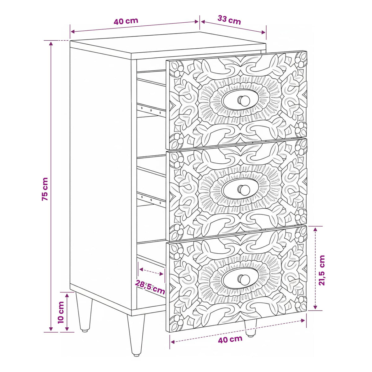 Sideboard Brun 40 x 33,5 x 75 cm Massivt mangotræ
