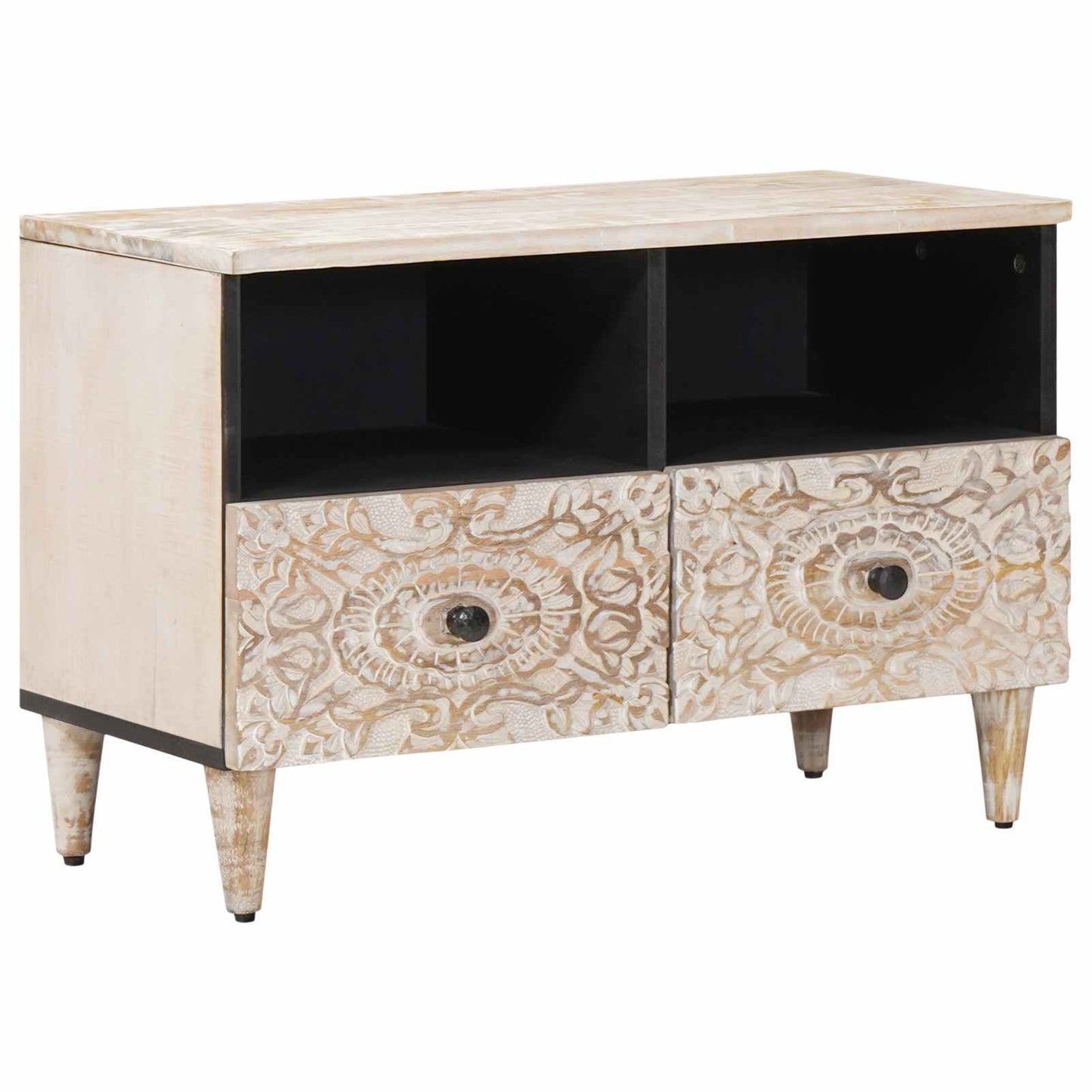 TV-skab Hvid 70 x 33,5 x 46 cm Massivt mangotræ