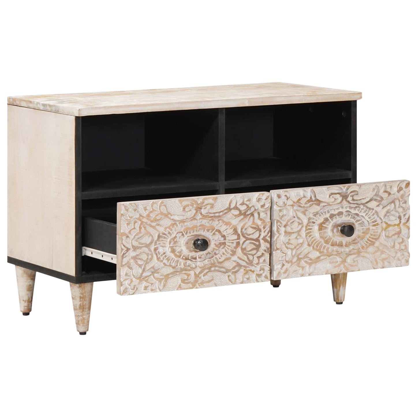 TV-skab Hvid 70 x 33,5 x 46 cm Massivt mangotræ
