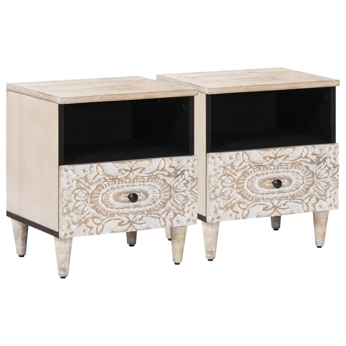Sengekabinett 2 stk. Hvid 40 x 33 x 46 cm Massivt mangotræ