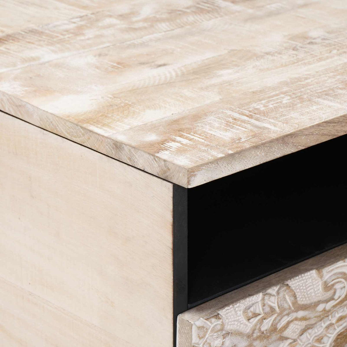 Sofabord Hvid 80 x 54 x 40 cm Massivt mangotræ