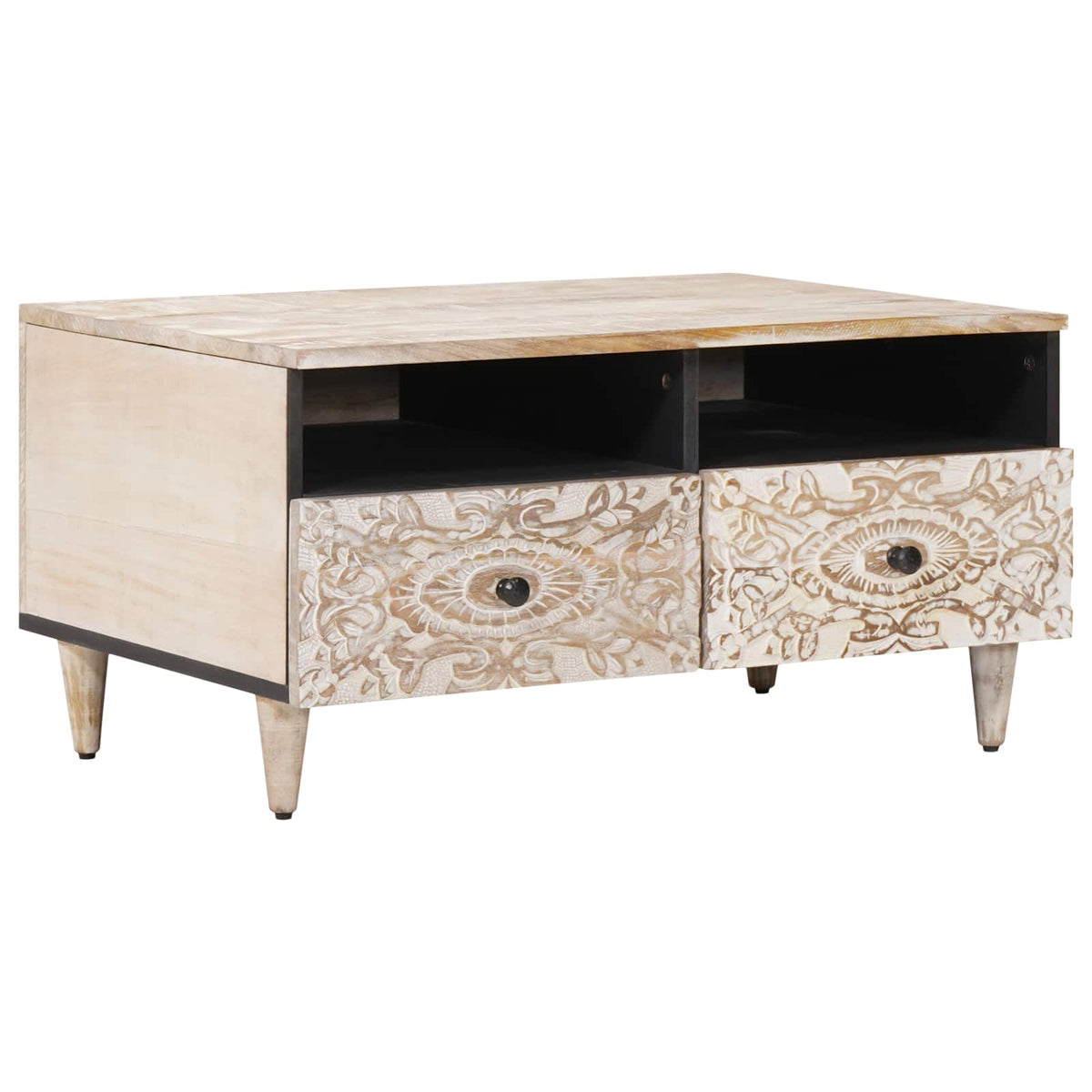 Sofabord Hvid 80 x 54 x 40 cm Massivt mangotræ