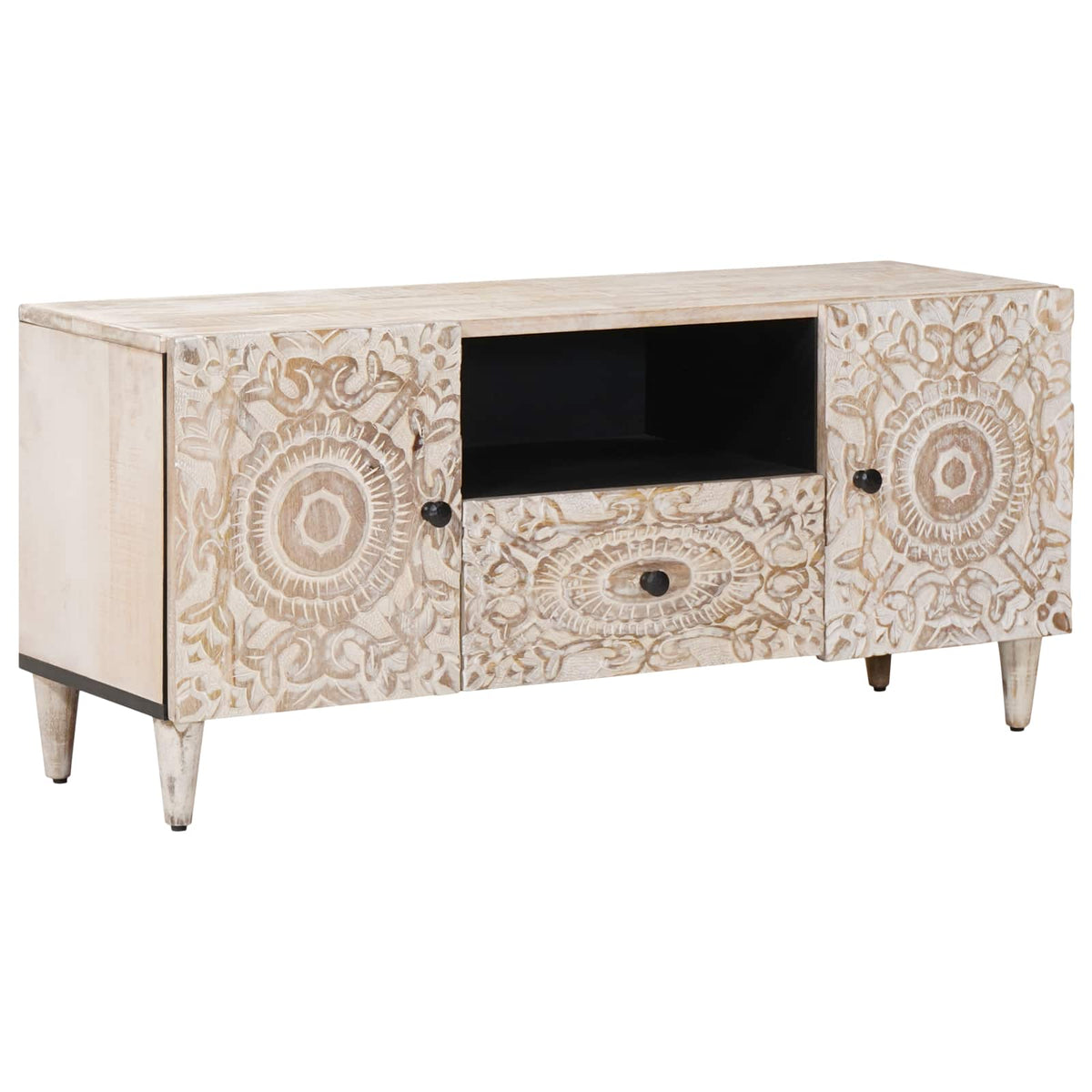 TV-skab Hvid 105 x 33,5 x 46 cm Massivt mangotræ