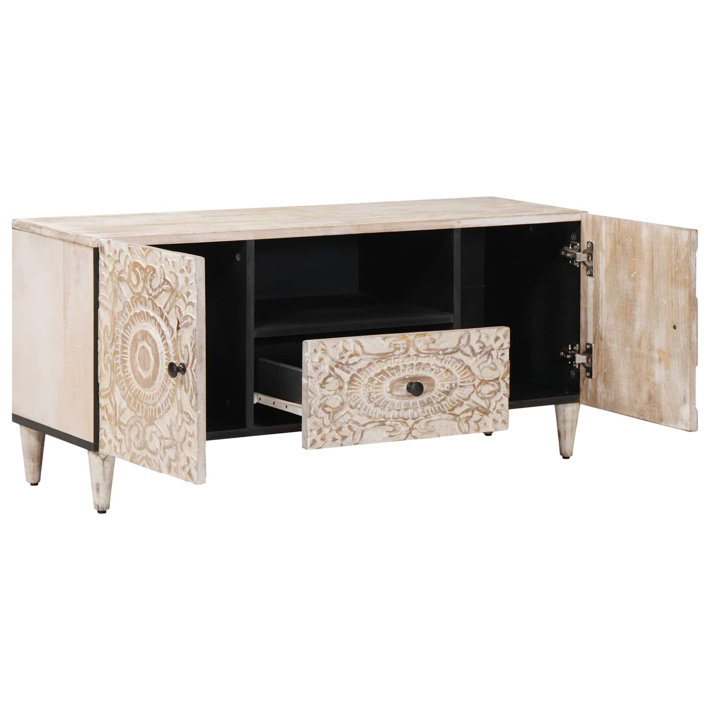 TV-skab Hvid 105 x 33,5 x 46 cm Massivt mangotræ