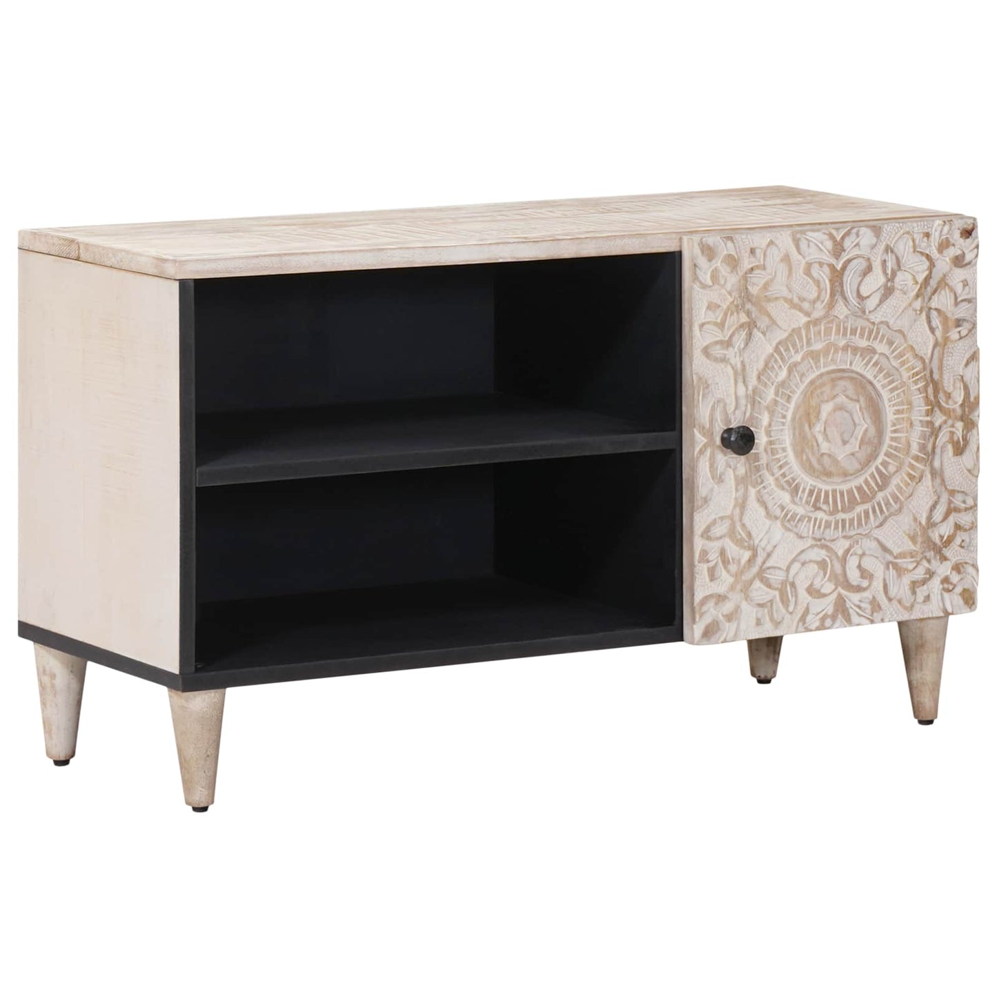 TV-skab med hylde Hvid 80 x 31,5 x 46 cm Massivt mangotræ