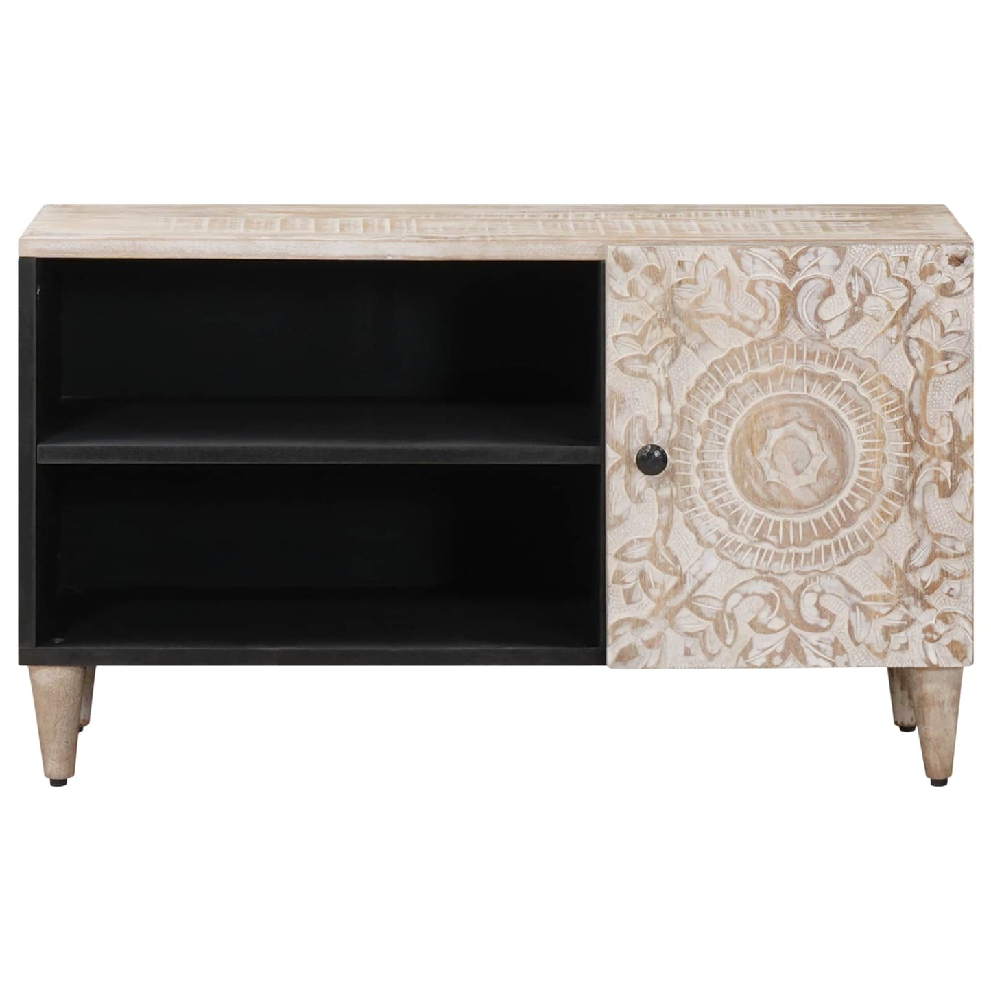 TV-skab med hylde Hvid 80 x 31,5 x 46 cm Massivt mangotræ