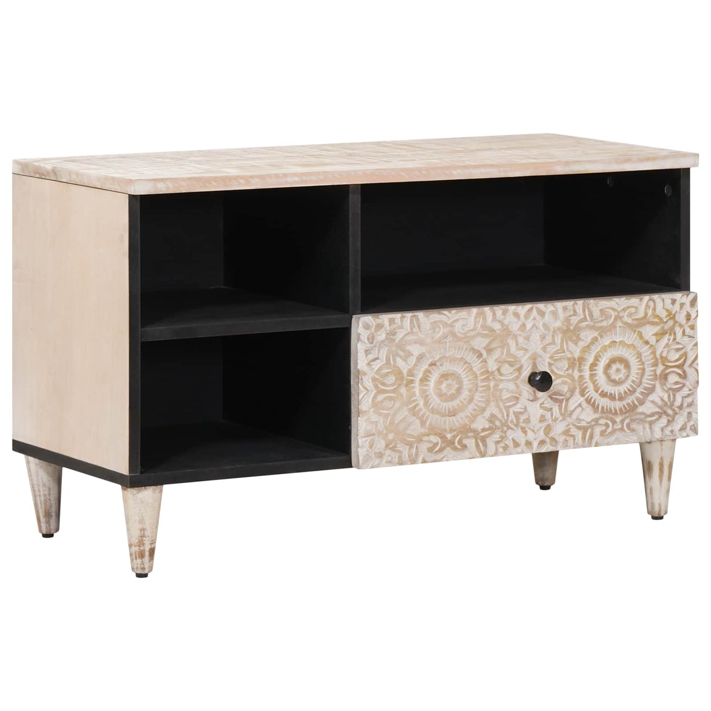 TV-skab Hvid 80 x 33,5 x 46 cm Massivt mangotræ