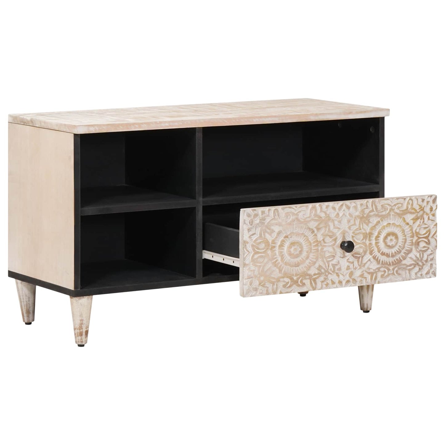 TV-skab Hvid 80 x 33,5 x 46 cm Massivt mangotræ