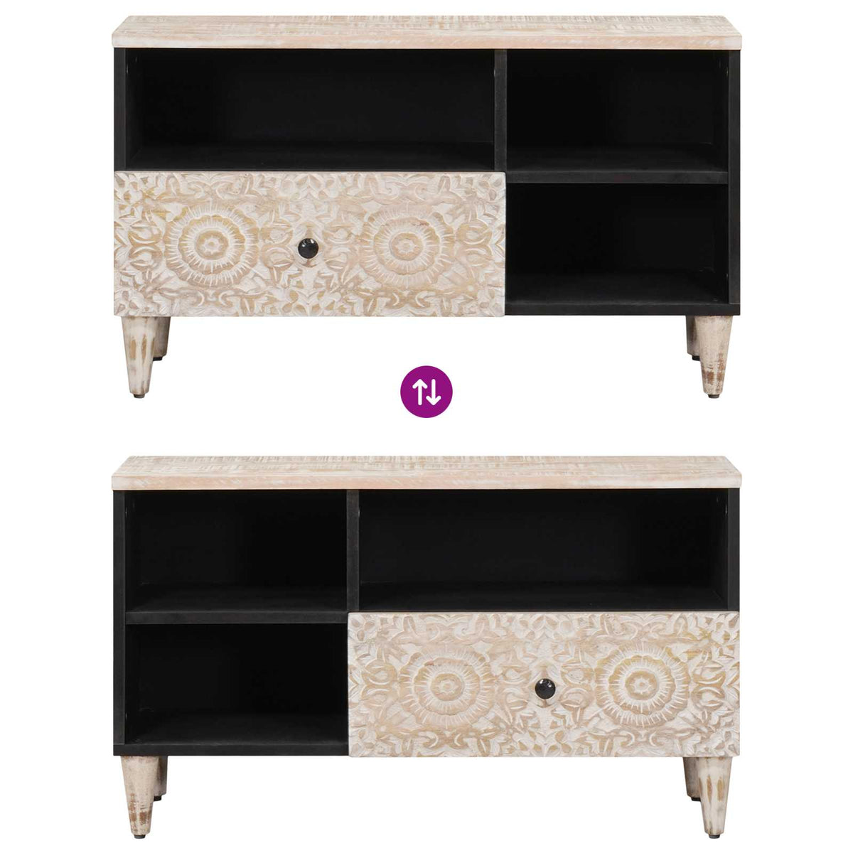 TV-skab Hvid 80 x 33,5 x 46 cm Massivt mangotræ