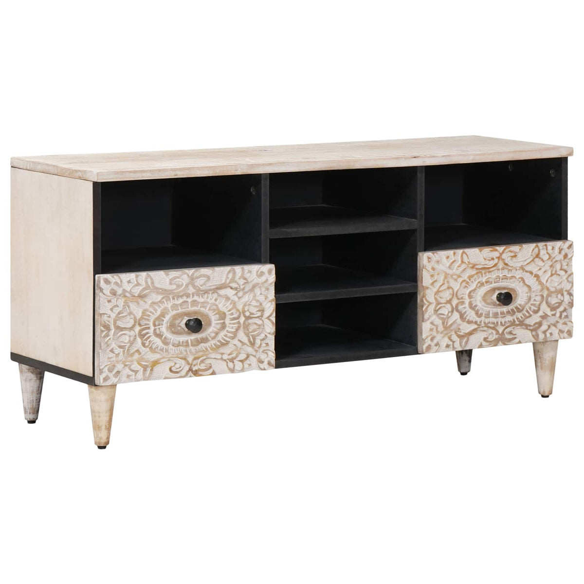 TV-skab med skuffe Hvid 100 x 33,5 x 46 cm Massivt mangotræ