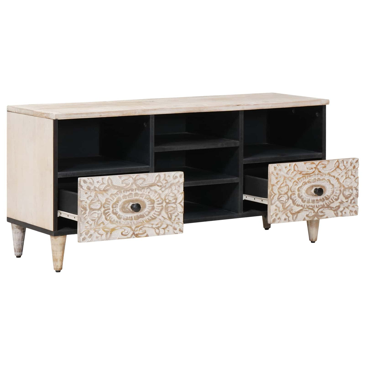 TV-skab med skuffe Hvid 100 x 33,5 x 46 cm Massivt mangotræ