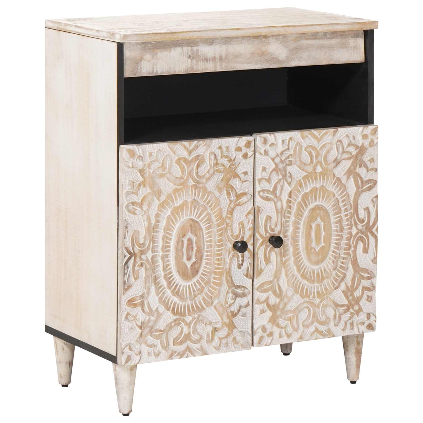 Sideboard med dør Hvid 60 x 33,5 x 75 cm Massivt mangotræ