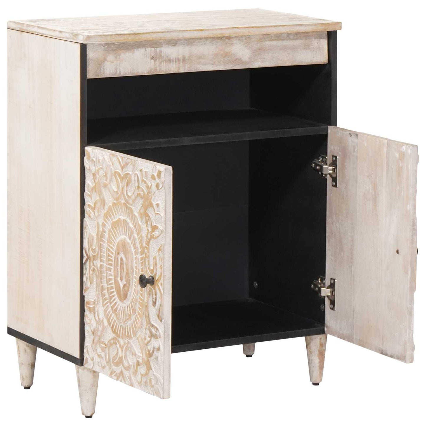 Sideboard med dør Hvid 60 x 33,5 x 75 cm Massivt mangotræ