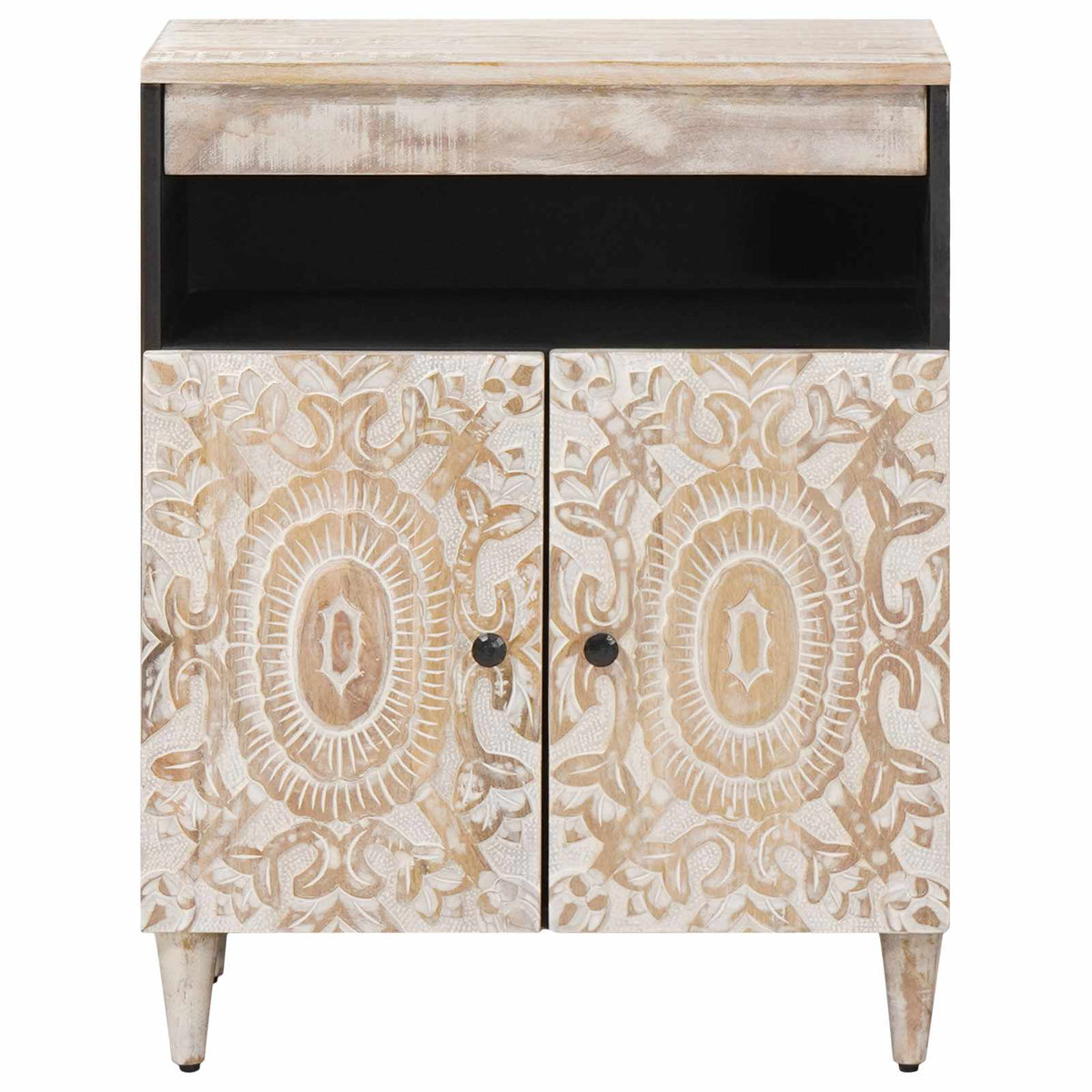Sideboard med dør Hvid 60 x 33,5 x 75 cm Massivt mangotræ