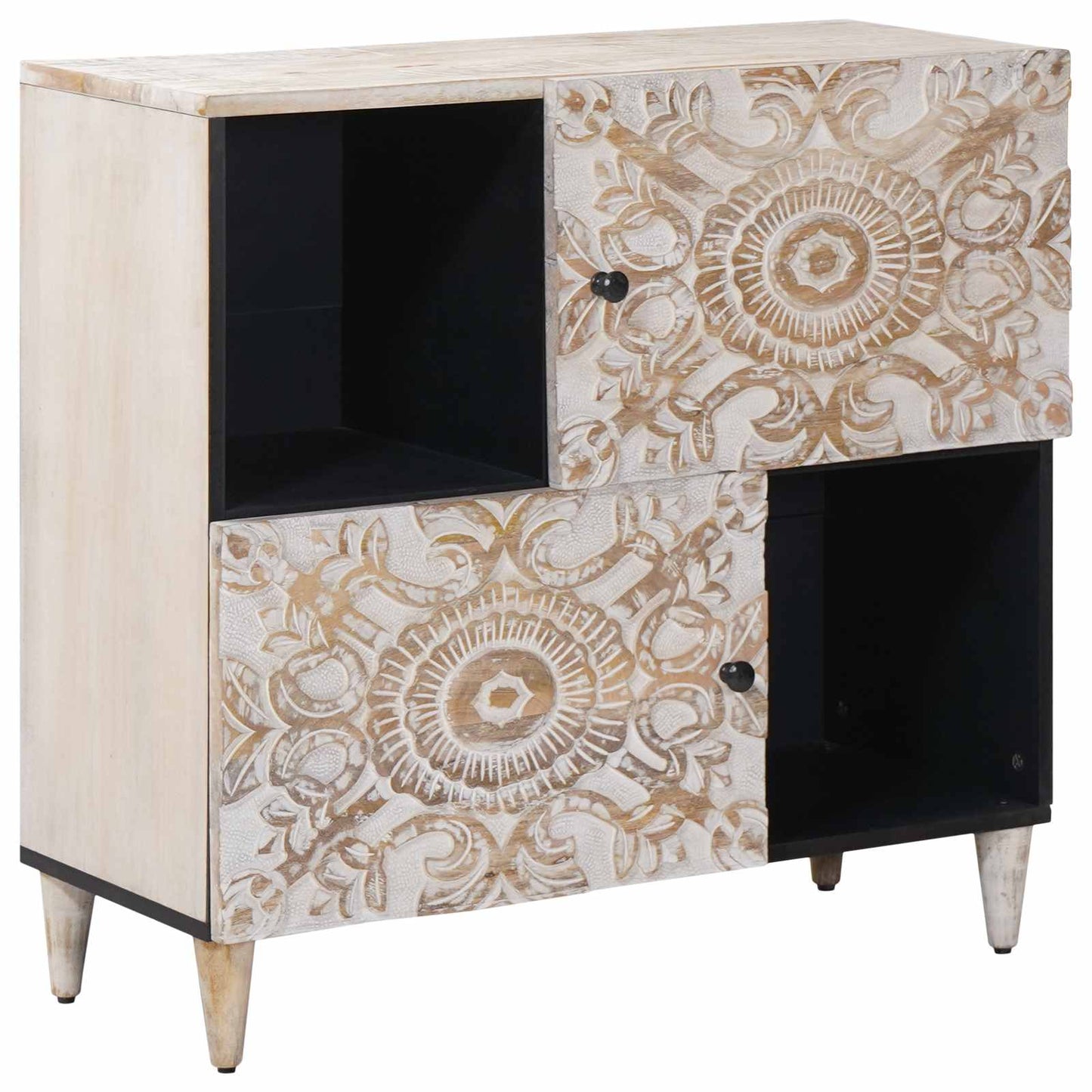Sideboard med dør Hvid 80 x 33,5 x 75 cm Massivt mangotræ