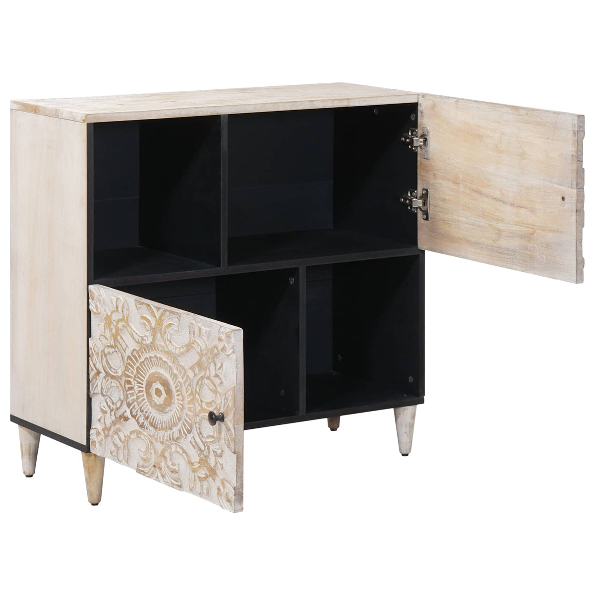 Sideboard med dør Hvid 80 x 33,5 x 75 cm Massivt mangotræ
