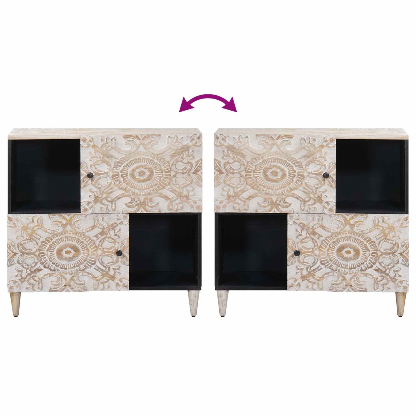 Sideboard med dør Hvid 80 x 33,5 x 75 cm Massivt mangotræ