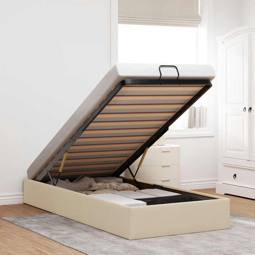 osmannisk sengeramme uden madras 90x190 cm stof cremefarvet