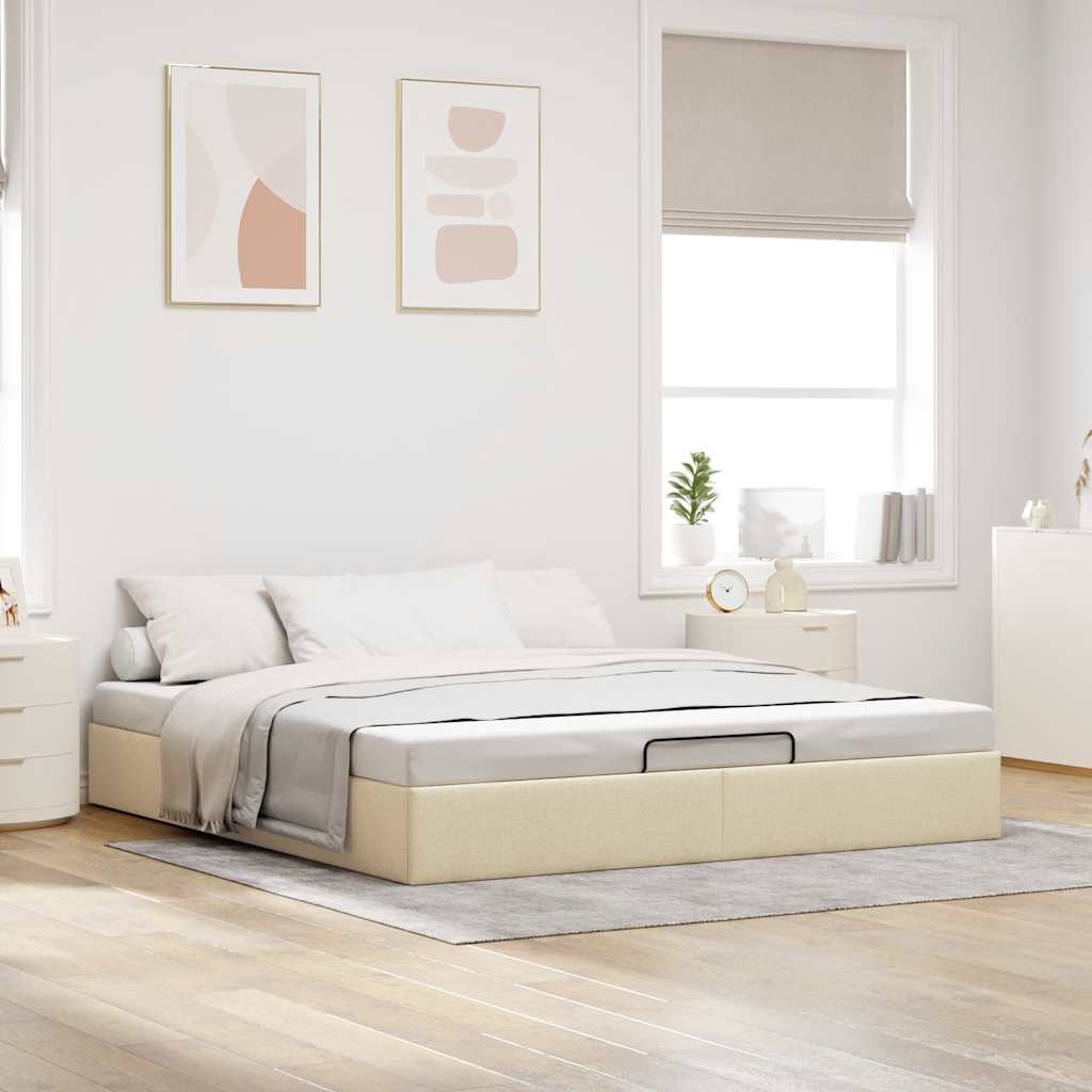 osmannisk sengeramme uden madras 200x200 cm stof cremefarvet