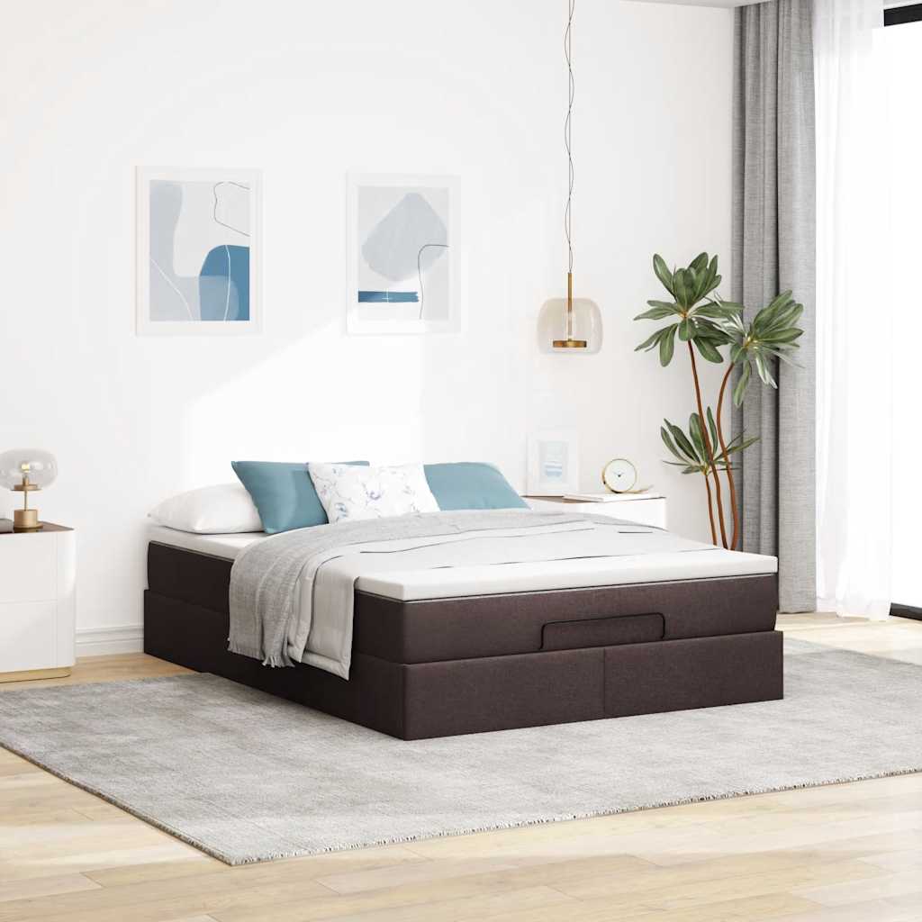 osmannisk sengeramme med madras 140x200 cm stof mørkebrun