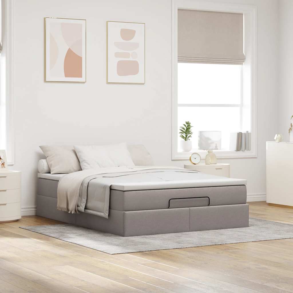osmannisk sengeramme med madras 140x200 cm stof gråbrun