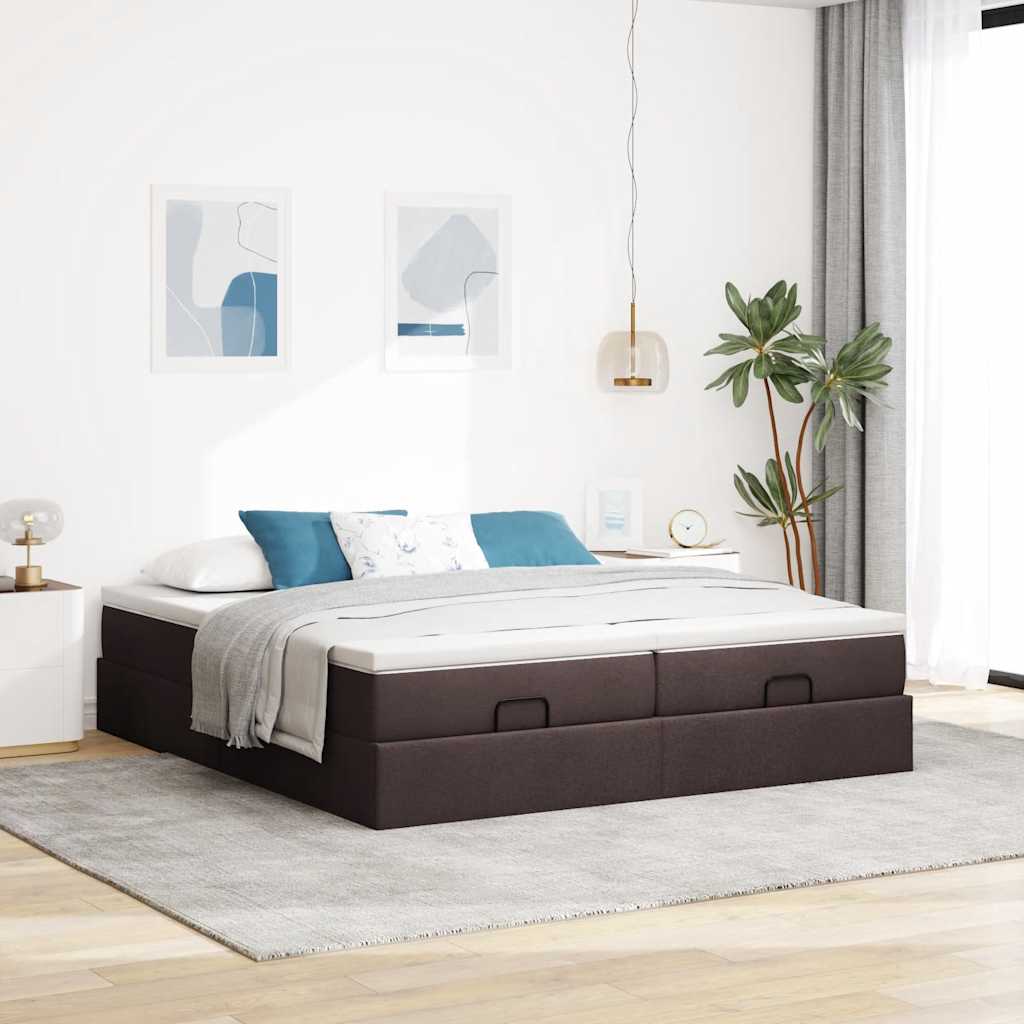 osmannisk sengeramme med madrasser 200x200 cm stof mørkebrun