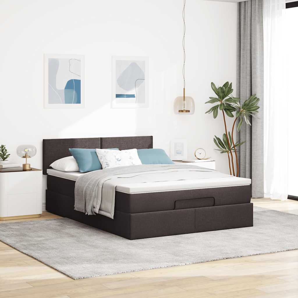 osmannisk sengeramme med madras 140x200 cm stof mørkebrun