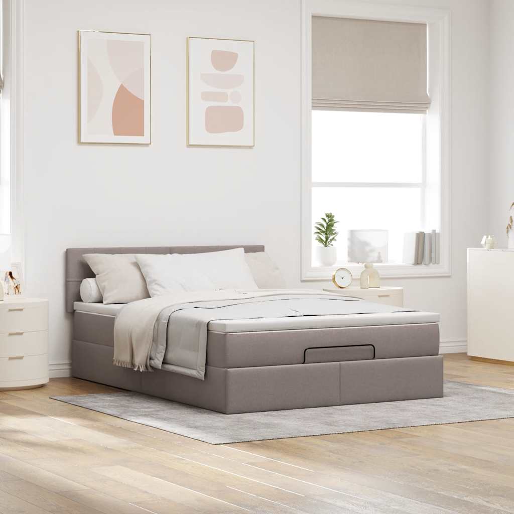 ottoman seng med madras 140x200 cm stof gråbrun