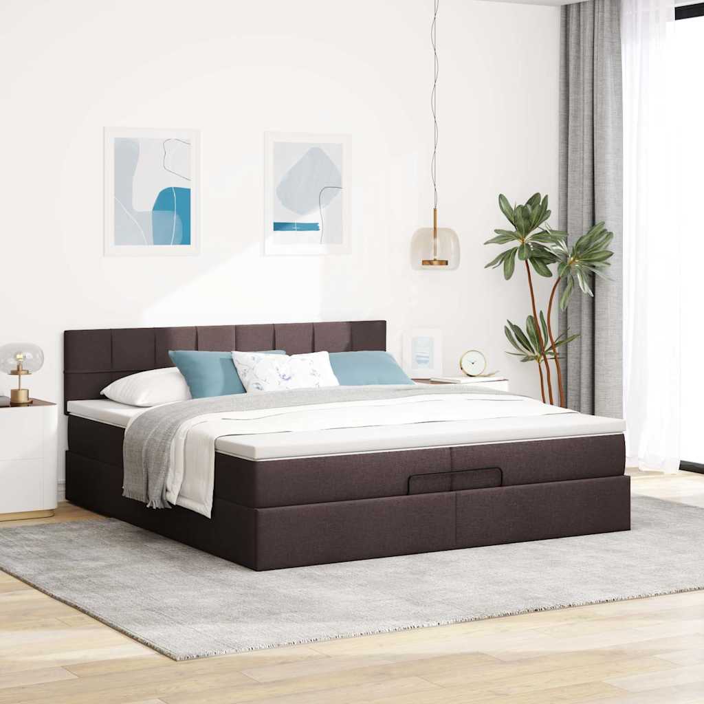 osmannisk sengeramme med madras 200x200 cm stof mørkebrun