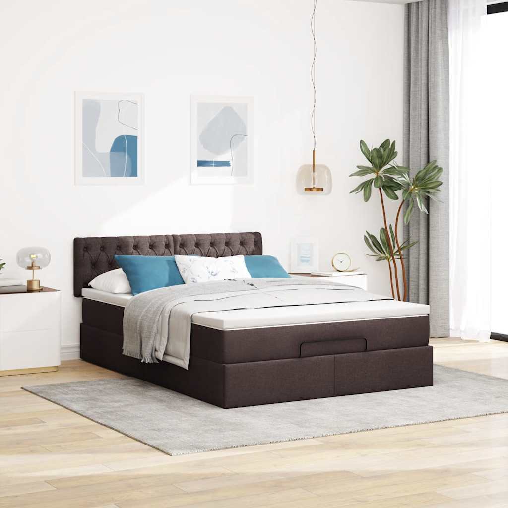 osmannisk sengeramme med madras 140x200 cm stof mørkebrun