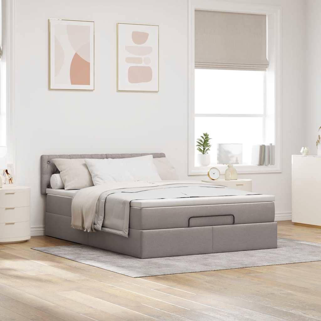 ottoman seng med madras 140x200 cm stof gråbrun