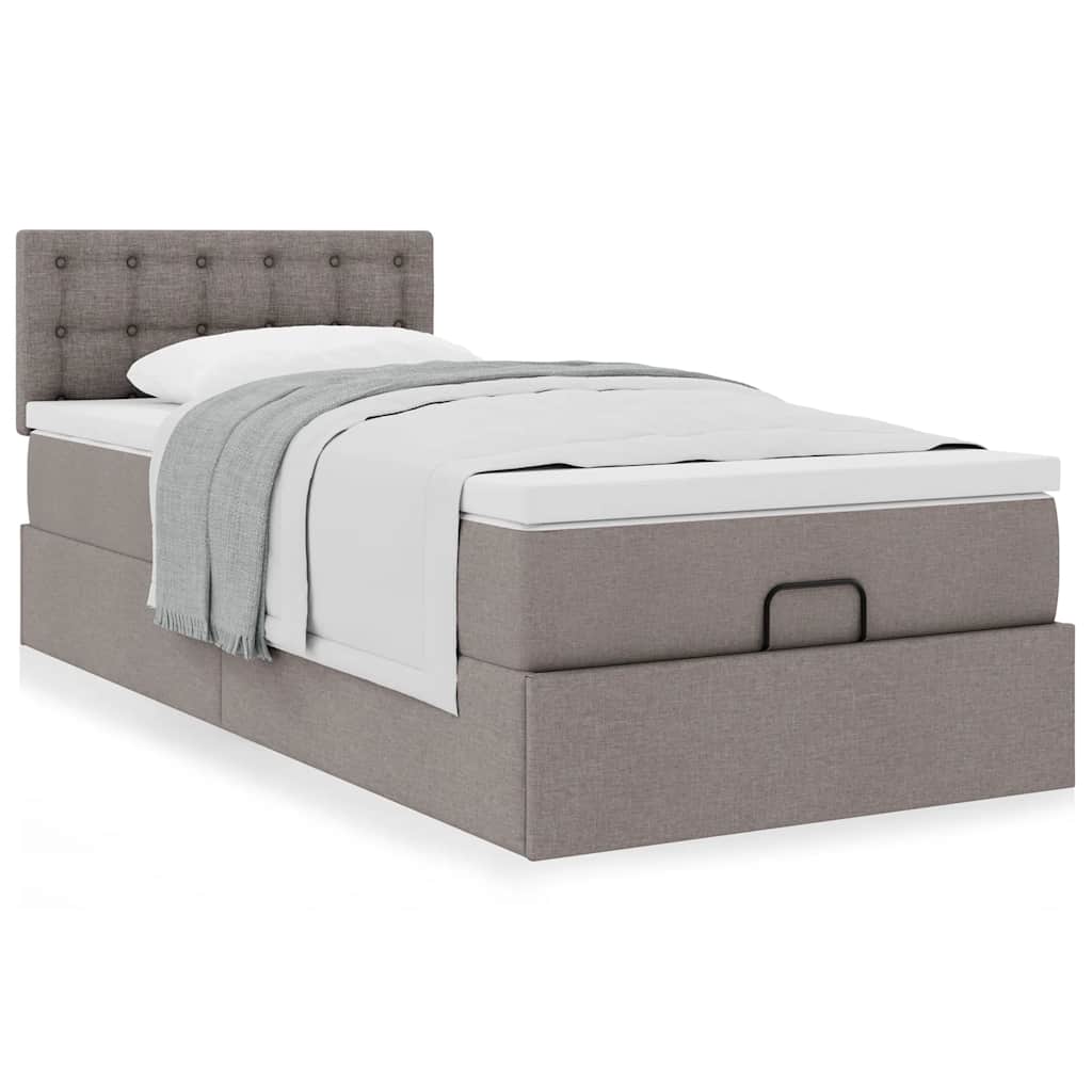 ottoman seng med madras 100x200 cm stof gråbrun